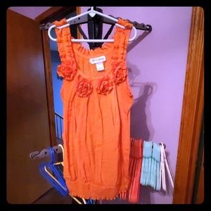 Orange Tank Top with Ruffles and Flowers